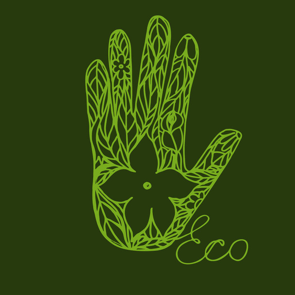 Logo hand consisting of leaves and flowers ecological appeal vector - Vektori, kuva