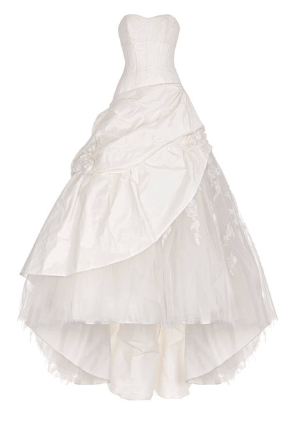Lujoso largo hermoso blanco, vestido de novia de marfil, con gasa, encaje y destellos, maniquí fantasma, recorte, aislado sobre fondo blanco
 - Foto, imagen