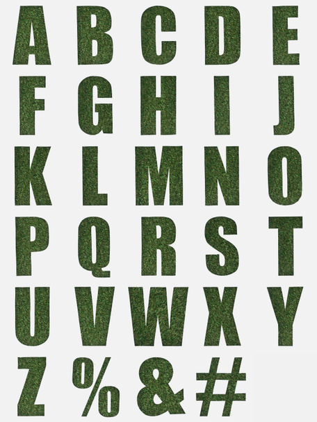 lettere dall'alfabeto inglese fatte di erba verde isolata su bianco
 - Foto, immagini