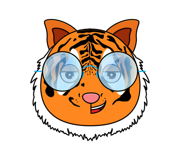Head of tiger in hipster sunglasses . Kawaii animal. - Vector, Image