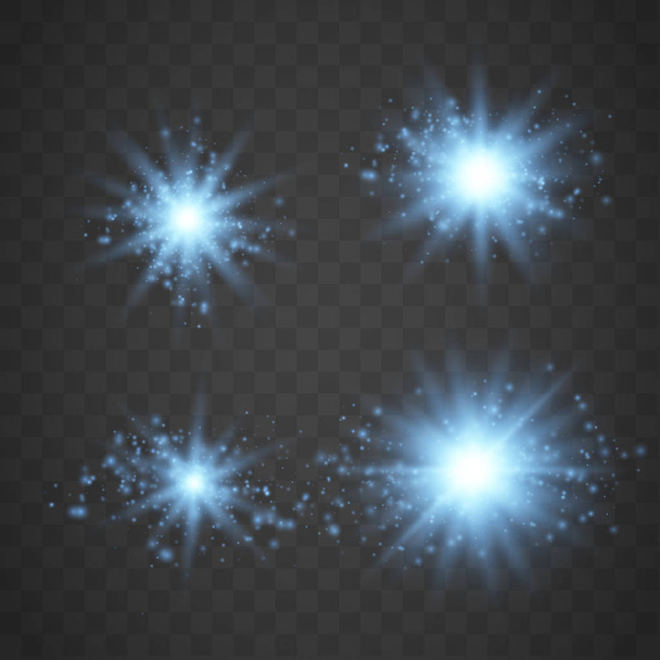 Set of Glowing Light Stars - Vector, Image