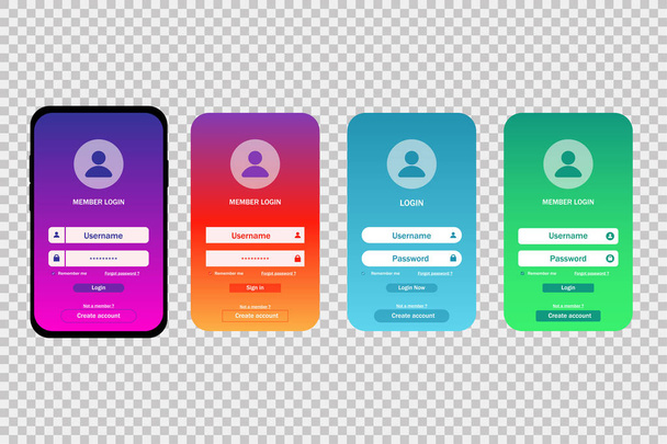 Vector illustration for phone displays apps. Login. Network. Gradient wallpaper. Screen authorization. Button UI UX. Flat design. EPS 10. - Vector, Image