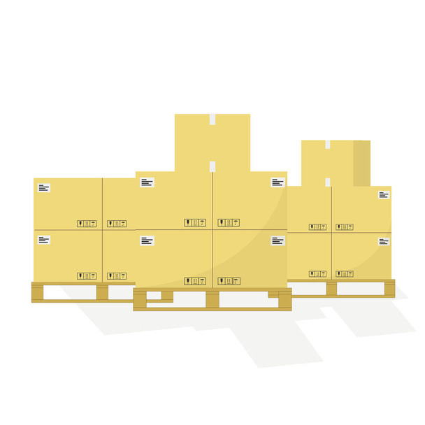 Vector illustration delivery paper boxes on pallettes. Shipping. Flat design. EPS 10. - Vector, Image