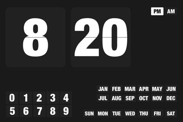 Set für Timer oder Uhrenzähler mit weißen Buchstaben und Ziffern Einfassungen des Jahres Tag der Woche Gerät Anwendung Countdown Folge 10 - Vektor, Bild