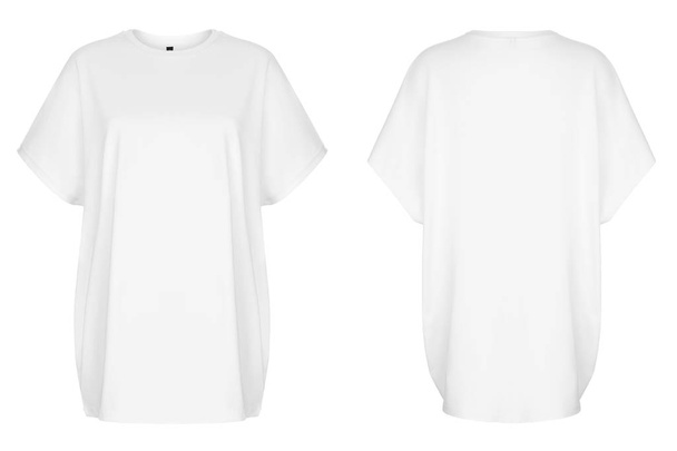 Hermosa camiseta blanca sin imprimir con mangas cortas, garganta redonda, en blanco, maniquí fantasma, vista frontal y trasera, maqueta
 - Foto, Imagen