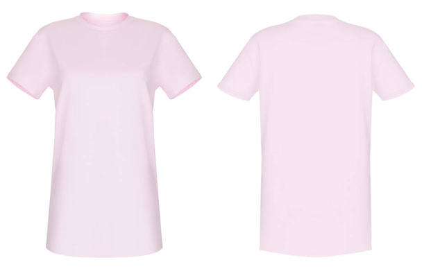 Beautiful unprinted pink T-shirt with short sleeves, round throat, blank, ghost mannequin, front and back view, mock-up - Photo, Image