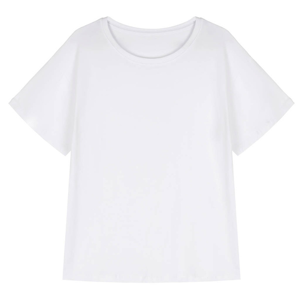 Beautiful unprinted white women's t-shirt, round neck, ghost mannequin, front view, mock-up - Photo, Image