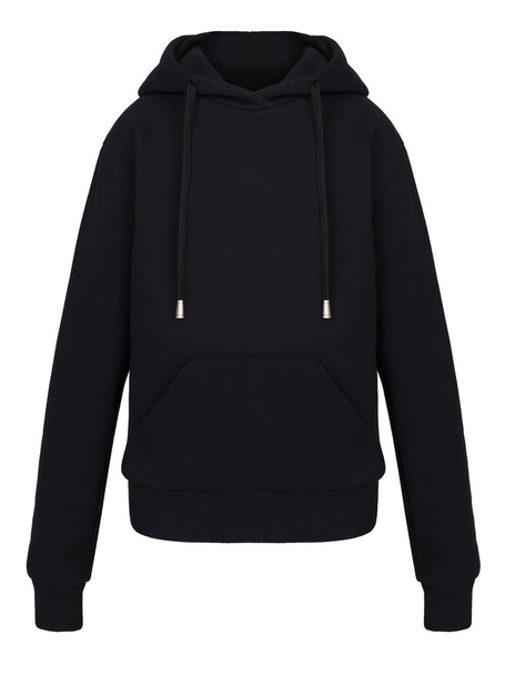 Beautiful black unprinted long-sleeved hoodie, round neck, blank, ghost mannequin, front  view, mock-up - 写真・画像