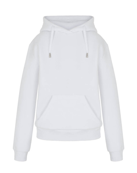 Güzel beyaz düz baskısız uzun kollu hoodie, boyun, boş, hayalet manken, önden görünüm, mock-up yuvarlak - Fotoğraf, Görsel