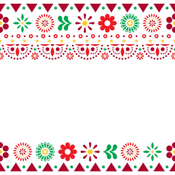 Mexican vector greeting card on invitaitons wtih flowers and abstract shapes on white - Вектор, зображення