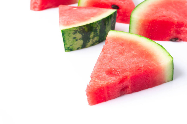Watermelon with sliced on white background, fruit for healthy concept, selective focus - Photo, image