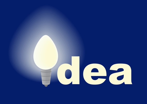 Concepto de idea con bombilla de iluminación y letras aisladas sobre fondo azul
 - Vector, imagen