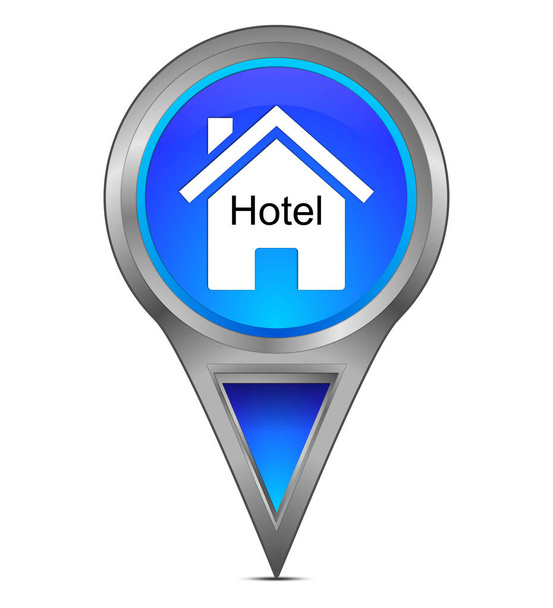 ponteiro azul do mapa com ilustração do símbolo do hotel
 - Foto, Imagem