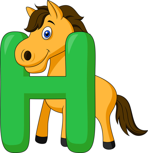 Alfabeto H com desenhos animados a cavalo
 - Vetor, Imagem