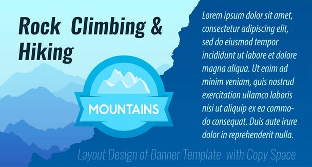 Rock Climbing and Hiking - Vector Layout Design of Banner with copy space, illustration optimized for Web. - Vektor, Bild