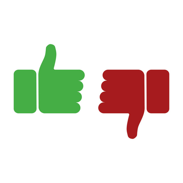 Thumbs thumbs fel és le a vector icon simle jelei, mint vagy nem tetszik. Zöld és piros színekben. - Vektor, kép
