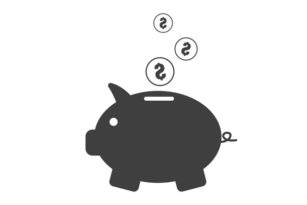 Cerdo con monedas icono símbolo de depósito o beneficio o ingresos bancarios
 . - Vector, Imagen