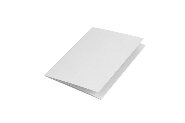 モックアップとプレゼンテーションデザインのための半分折りパンフレット空白ホワイトテンプレート。3d イラストレーションリーフレットモックアップ. - 写真・画像