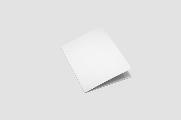 halbgefaltete Broschüre blanke weiße Vorlage für Mock-up und Präsentationsdesign. 3D-Illustration.Flugblatt-Attrappe. - Foto, Bild