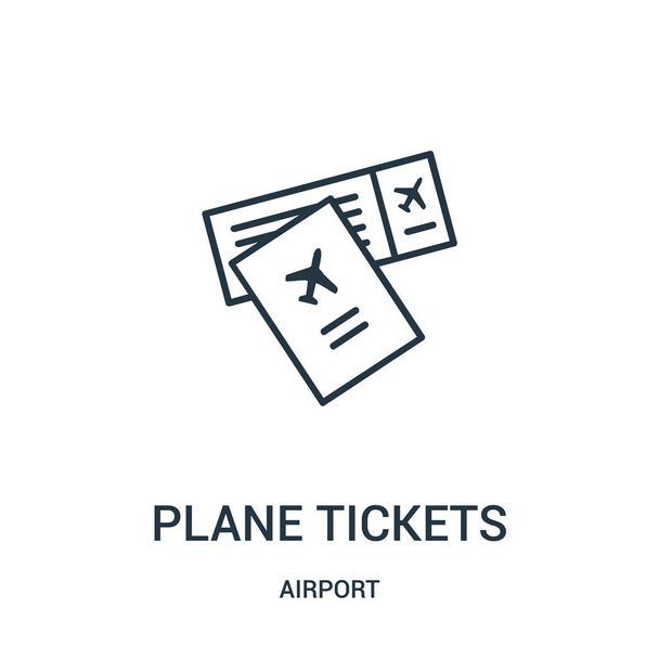 billete de avión vector icono de recogida en el aeropuerto. Línea delgada billetes de avión esquema icono vector ilustración
. - Vector, Imagen
