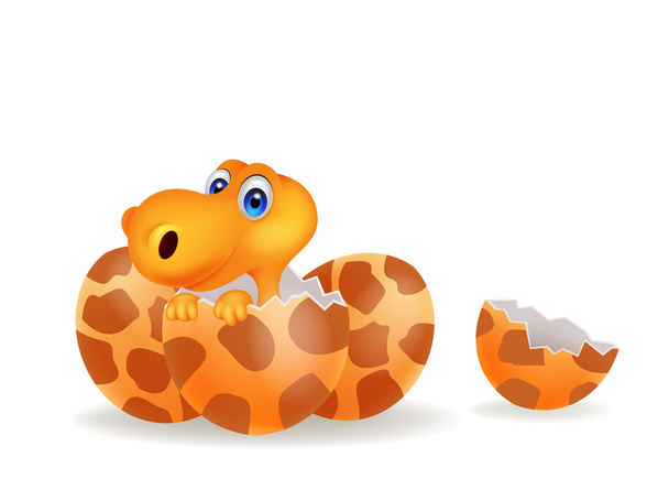 Desenhos animados um bebê dinossauro eclodindo
 - Vetor, Imagem