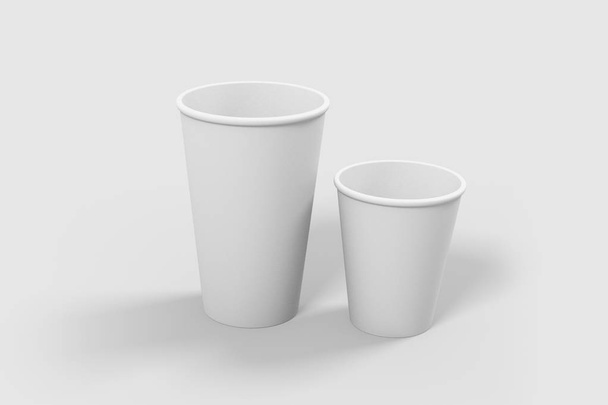 Паперові чашки для кави макет різного розміру ізольовані на м'якому сірому фоні
. - Фото, зображення