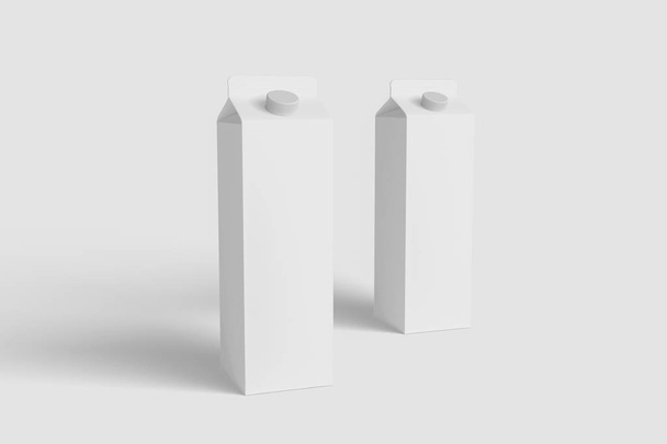 Melk of SAP kartonnen doosjes met schroefdop Mock-up, geïsoleerd op zachte grijze achtergrond. Kan worden gebruikt voor uw ontwerp en corporate patroon. 3D illustratie. - Foto, afbeelding
