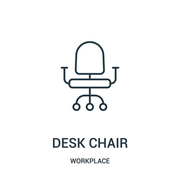 escritorio icono de la silla vector de la colección del lugar de trabajo. Línea delgada silla de escritorio esquema icono vector ilustración
. - Vector, Imagen