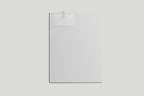 Biała kartka papieru folderu i wizytówki na miękkie szare tło. renderowania 3D - Zdjęcie, obraz