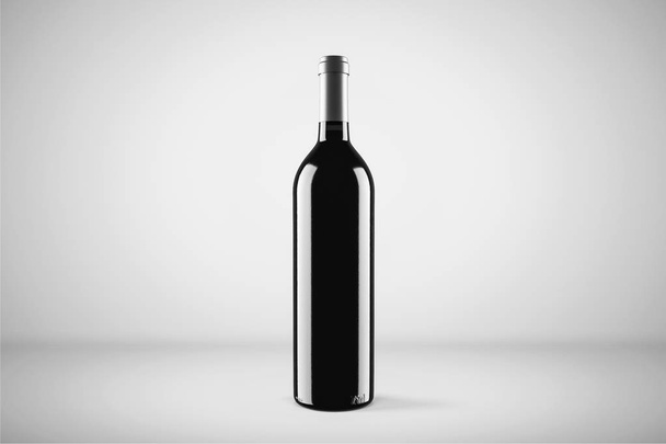 ワインボトル モックアップ柔らかい灰色の背景に分離されました。あなたの設計のために使用される、ブランドにすることができます。. - 写真・画像