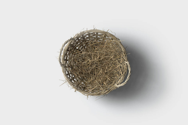 Empty Wicker basket on white background. Top view.High resolution photo. - Fotoğraf, Görsel