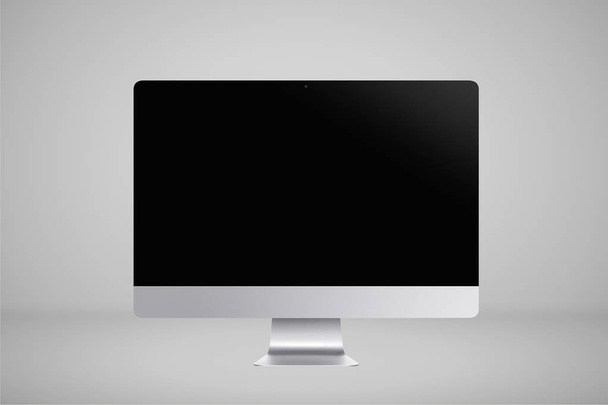 Monoblock Computer .Monoblock frame monitor with blank black screen isolated on white background. 3D rendering. - Foto, Imagem