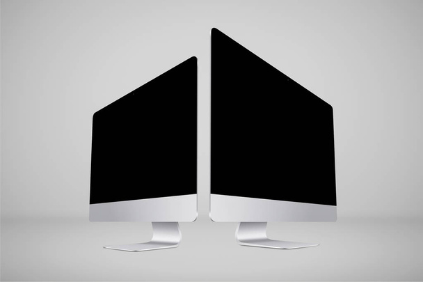 モノブロック コンピューター。空白の黒い画面が白い背景で隔離のモノブロック フレーム モニター。3 d レンダリング. - 写真・画像