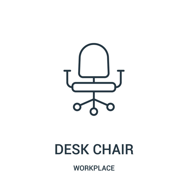 escritorio icono de la silla vector de la colección del lugar de trabajo. Línea delgada silla de escritorio esquema icono vector ilustración
. - Vector, Imagen