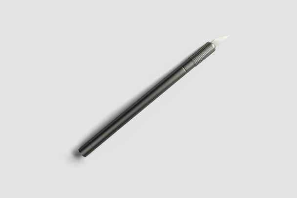 Канцелярський ніж ізольований на м'якому сірому фоні. Фотографія з високою роздільною здатністю
. - Фото, зображення