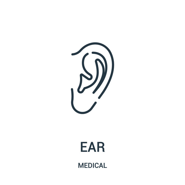 vector icono del oído de la colección médica. Delgada línea oreja contorno icono vector ilustración
. - Vector, imagen