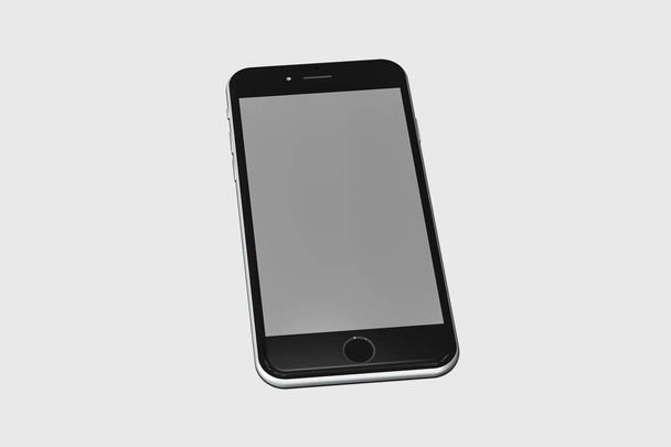 Moderne smartphone geïsoleerd op zachte grijze achtergrond. Bespotten telefoon met leeg scherm. Lege aanraakscherm. 3D-rendering. - Foto, afbeelding