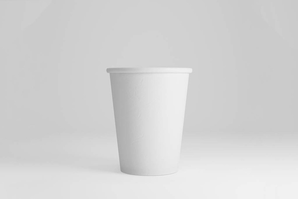 Realistic White Disposable Paper Cup. For various drinks, lemonade, fresh juice, coffee, tea or ice cream. Mock up for brand template. 3D rendering - Zdjęcie, obraz