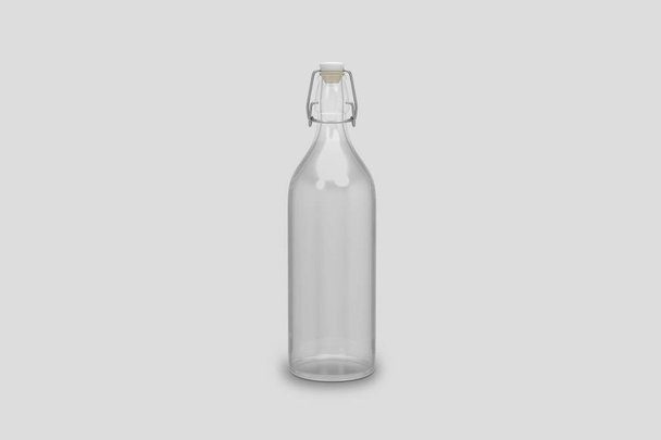 Lege Swing top fles geïsoleerd op zachte grijze achtergrond. 3D-rendering. - Foto, afbeelding
