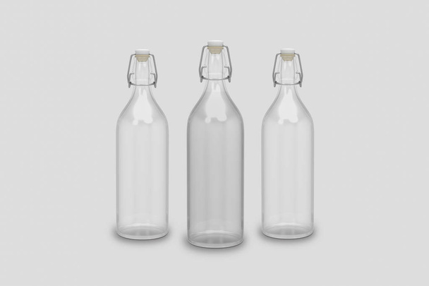 Порожні верхні пляшки гойдалки ізольовані на м'якому сірому фоні. 3D візуалізація
. - Фото, зображення