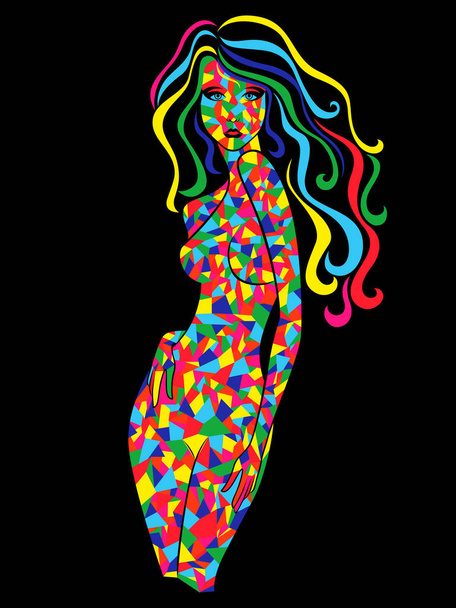 Slender girl with body of abstract shapes - Vektör, Görsel