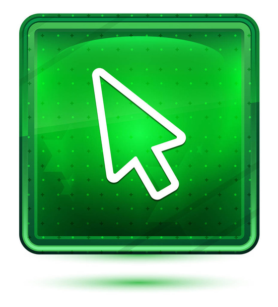 Cursor pictogram neon licht groene vierkante knop - Foto, afbeelding