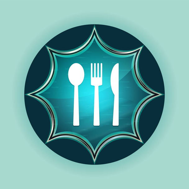 Cutlery icon magical glassy sunburst blue button sky blue backgr - Photo, Image