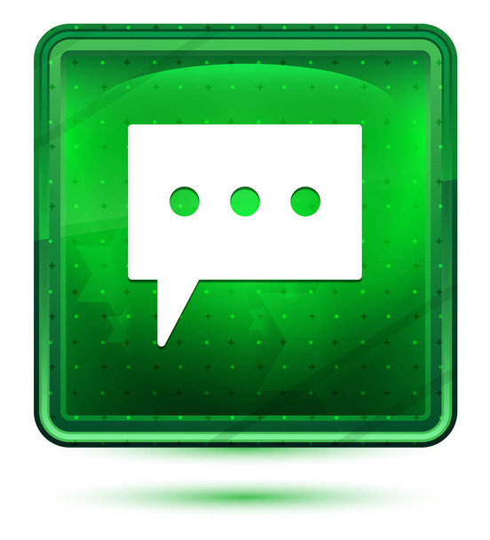 Comment icon neon light green square button - Photo, Image