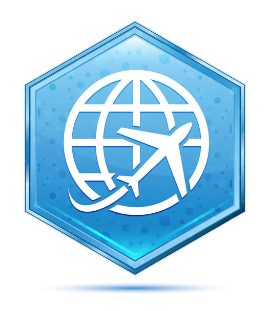 Plano icono del mundo botón hexágono azul cristal
 - Foto, Imagen