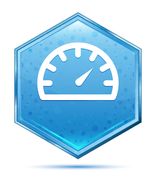Ikona miernika prędkościomierza kryształ niebieski przycisk sześciokątny - Zdjęcie, obraz