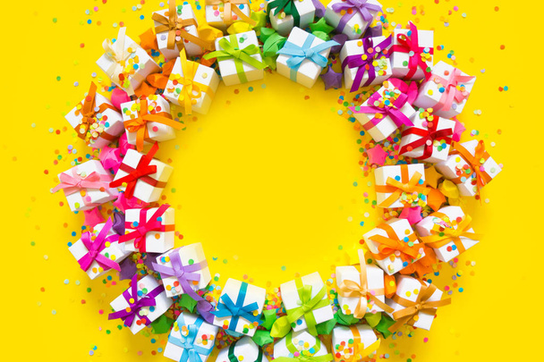 Festive decor Wreath. Ribbons for gifts of rainbow color, spectrum. - Фото, зображення