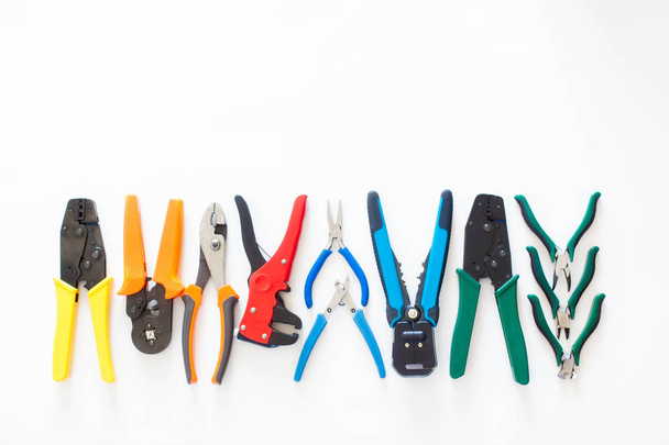 set of tools on white background top vie - Foto, afbeelding