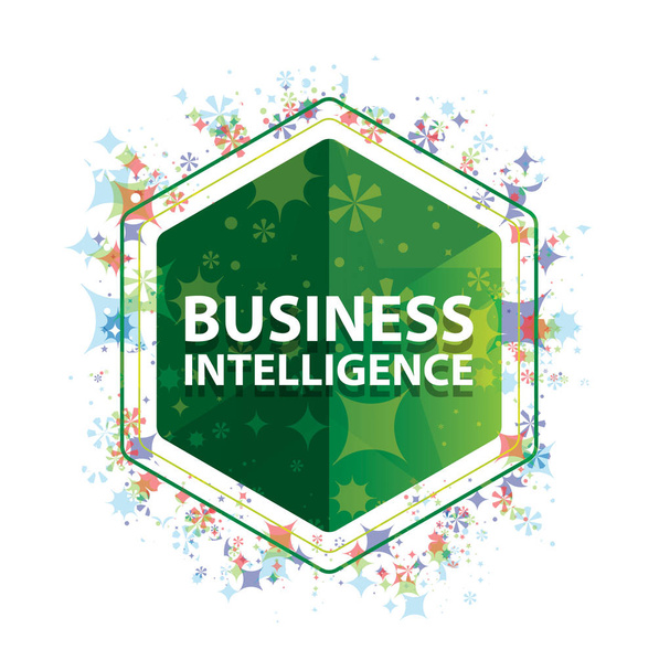Business Intelligence kwiatowy rośliny wzór zielony przycisk sześciokątny - Zdjęcie, obraz