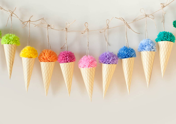 Ice Cream Cone Garland. Paper craft.  - Zdjęcie, obraz